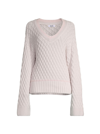 Shop 525 America Women's Cotton Mixed-stitch V-neck Sweater In Silver Multi