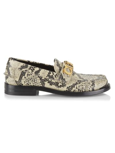 Shop Gucci Women's Logo Python-embossed Leather Moccasin Loafers In Beige