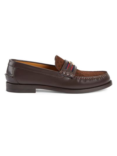 Shop Gucci Men's Kaveh Leather Loafers In Brown