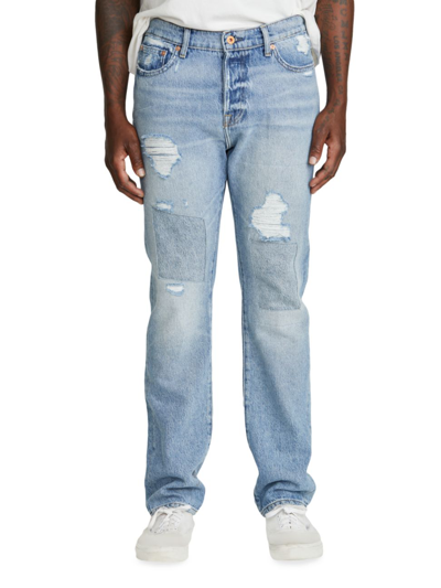 Shop Nsf Men's Distressed Straight-leg Jeans In Vintage Blue Repair