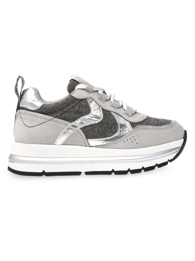 Shop Voile Blanche Women's  Marple Metallic Sneakers In Grey Silver