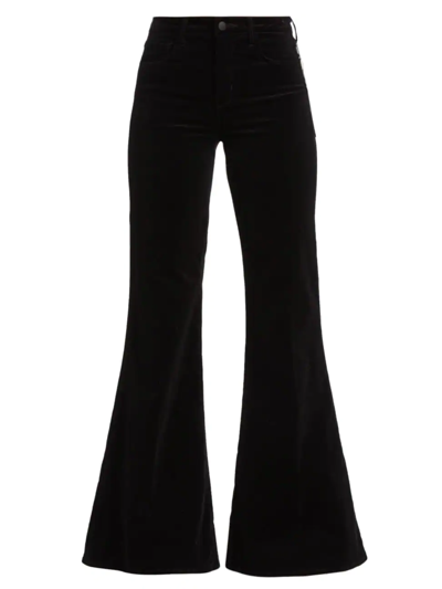 Shop L Agence Women's Spencer High-rise Velvet Flared Pants In Noir