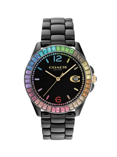 Shop Coach Women's Greyson 37.5mm Ceramic Watch In Black