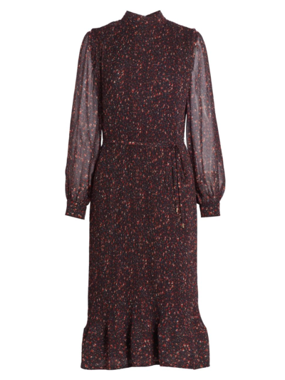 Shop Elie Tahari Women's Garnet Vines Pleated Midi-dress