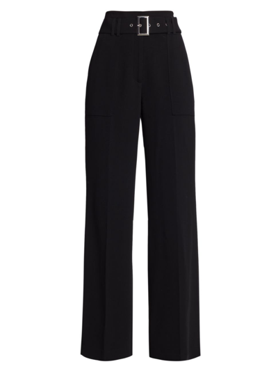 Shop Elie Tahari Women's Belted Wide-leg Trousers In Noir