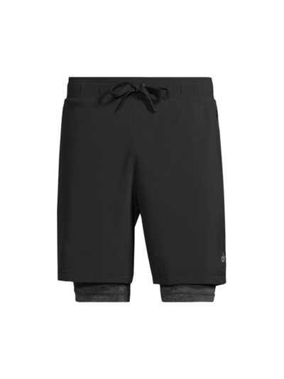 Shop Alo Yoga Men's 7'' Unity 2-in-1 Fleece Shorts In Black Grey Marl