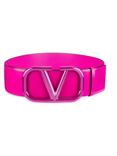 Shop Valentino Women's Vlogo Leather Anodized Belt In Pink