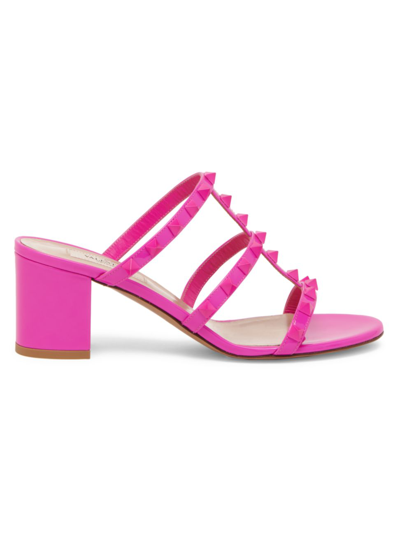 Shop Valentino Women's Rockstud Patent Leather Mules In Pink