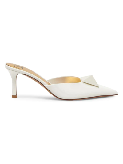 Shop Valentino Women's One Stud Patent Leather Mules In Light Ivory
