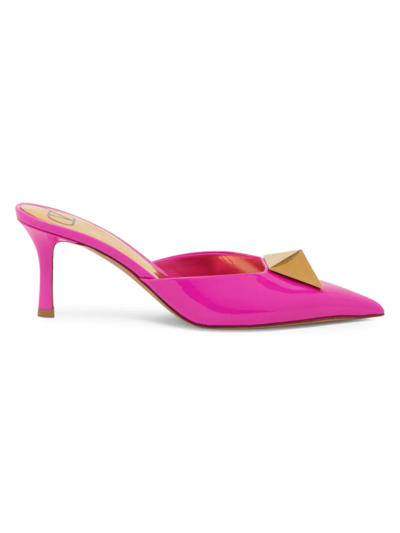 Shop Valentino Women's One Stud Patent Leather Mules In Pink
