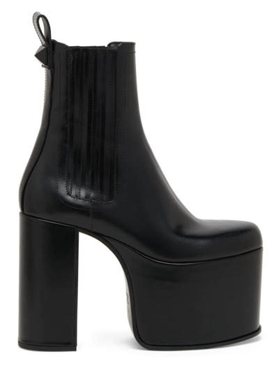 Shop Valentino Women's Beatle Leather Platform Short Boots In Nero