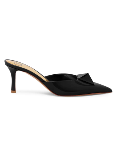 Shop Valentino Women's One Stud Patent Leather Mules In Nero