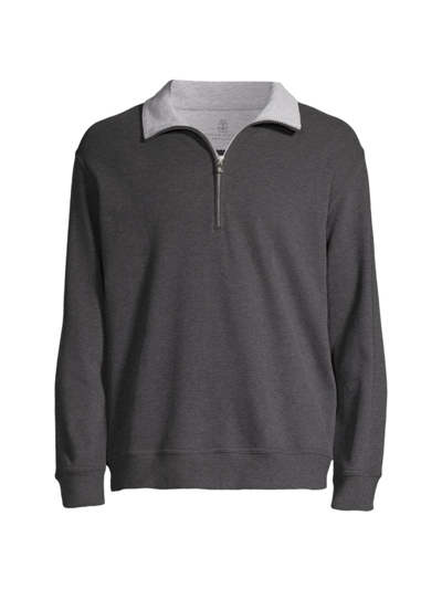 Shop Brunello Cucinelli Men's Cotton Half-zip Sweatshirt In Anthracite