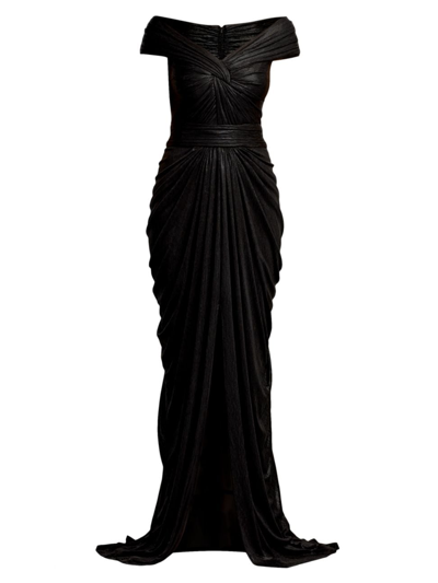 Shop Tadashi Shoji Women's Twisted Metallic Off-the-shoulder Gown In Black