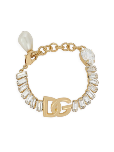 Shop Dolce & Gabbana Women's Goldtone Crystal Logo Bracelet