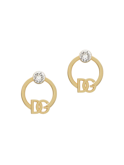 Shop Dolce & Gabbana Women's Goldtone Crystal Logo Hoop Earrings