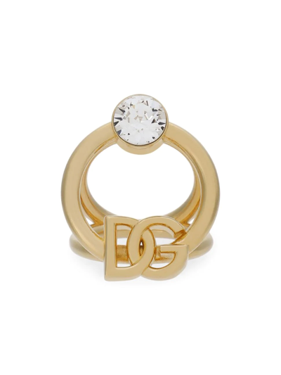 Shop Dolce & Gabbana Women's Goldtone Crystal Logo Ring