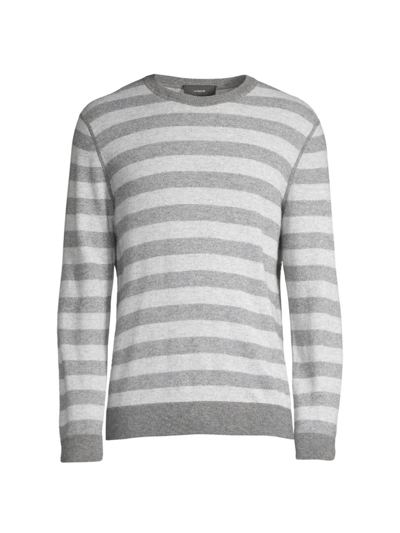 Shop Vince Men's Birdseye Stripe Crewneck Sweater In Grey Pearl Stripe