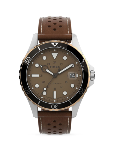 Shop Timex Men's Navigator Stainless Steel & Leather Watch In Brown