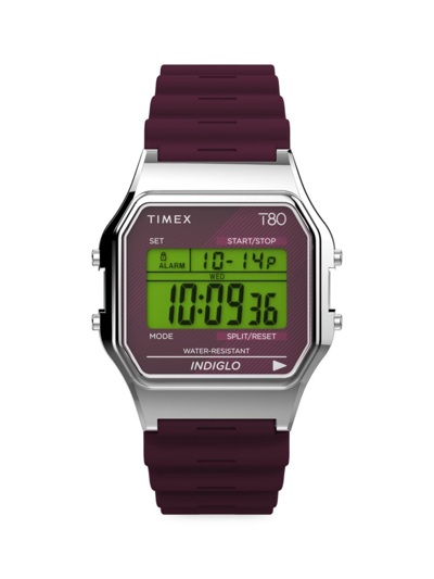 Shop Timex Men's T80 Brass & Resin Digital Watch In Burgundy