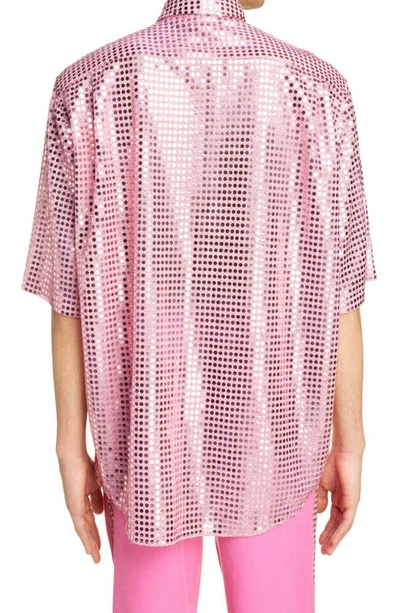 Shop Acne Studios Sequin Metallic Button-up Shirt In Pink