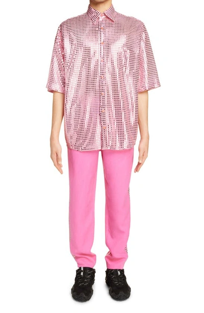 Shop Acne Studios Sequin Metallic Button-up Shirt In Pink