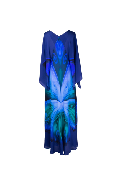 Shop Alberta Ferretti Silk Dress In Gnawed Blue