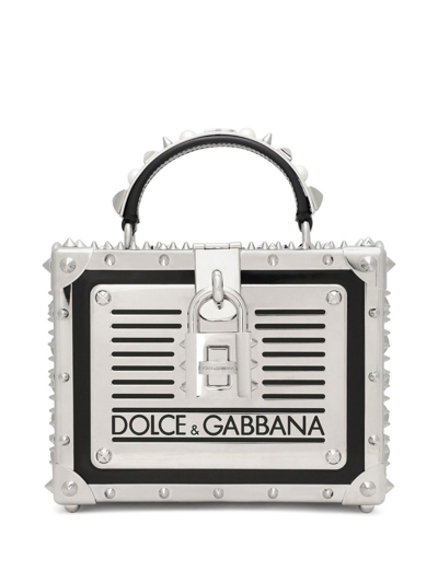 Shop Dolce & Gabbana Dolce Box Studded Top-handle Bag In Grey