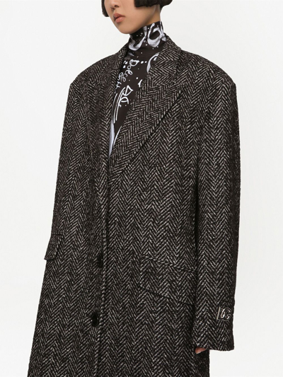 Shop Dolce & Gabbana Herringbone Single-breasted Coat In Black