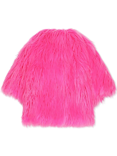 Dolce & Gabbana Faux-fur Round Neck Coat In Pink