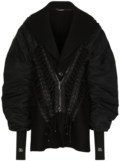 Shop Dolce & Gabbana Lace-up Bomber Jacket In Black