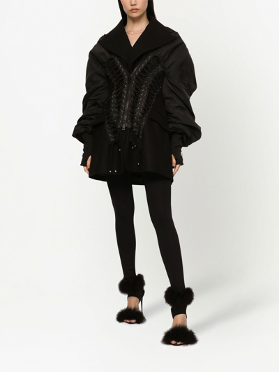 Shop Dolce & Gabbana Lace-up Bomber Jacket In Black