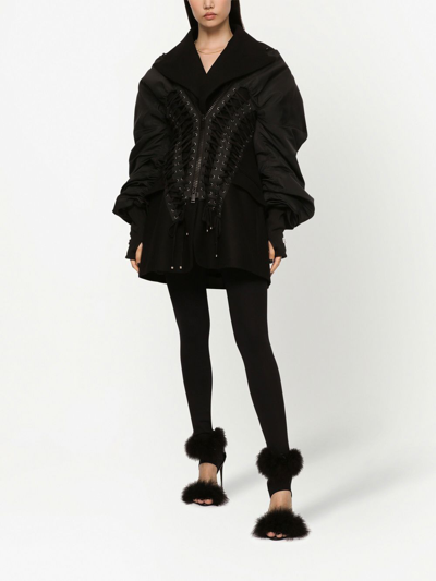 Dolce & Gabbana Lace-up Bomber Jacket In Black