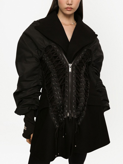 Dolce & Gabbana Lace-up Bomber Jacket In Black