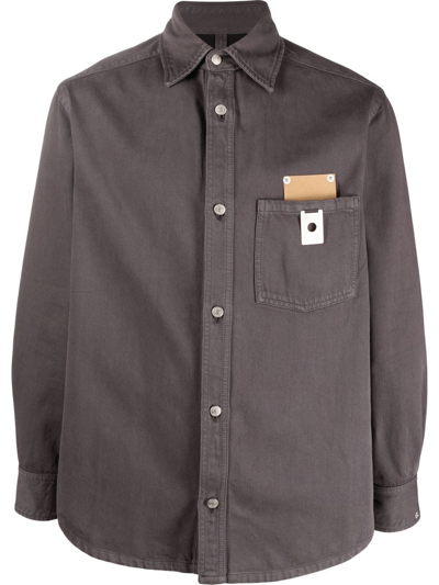 Craig Green Fluffy Hole Stretch Denim Button-up Shirt In Grey
