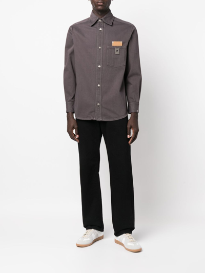 Craig Green Fluffy Hole Stretch Denim Button-up Shirt In Grey