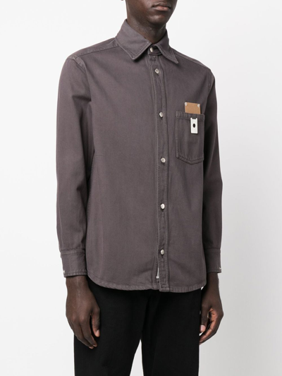 Craig Green Fluffy Hole Stretch Denim Button-up Shirt In Grey