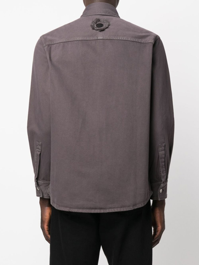 Craig Green Fluffy Hole Stretch Denim Button-up Shirt In Grey