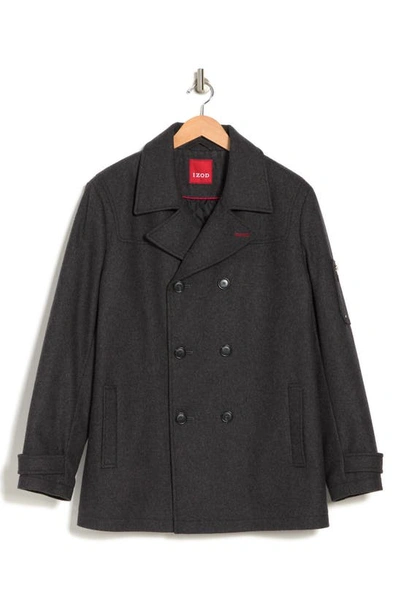 Shop Izod Double Breasted Wool Blend Peacoat In Charcoal