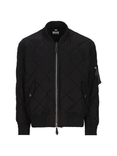 Shop Burberry Diamond Quilted Zipped Bomber Jacket In Black