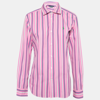 Pre-owned Ralph Lauren Pink Striped Cotton Slim Fit Button Front Shirt L