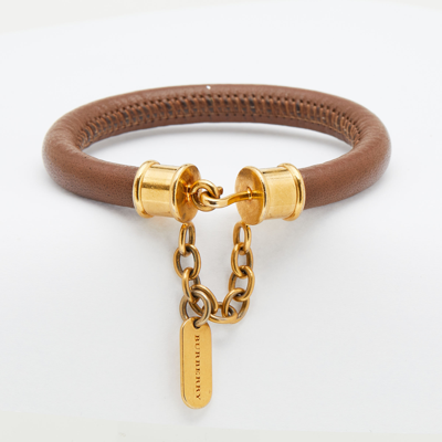 Pre-owned Burberry Brown Leather Gold Tone Bracelet