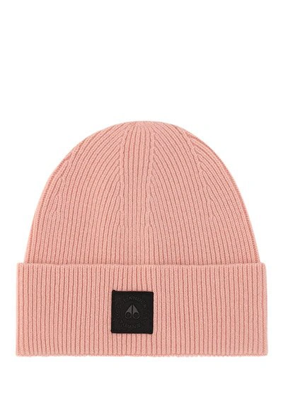 Shop Moose Knuckles Logo Patch Knit Beanie In Pink