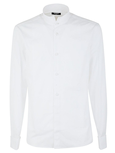 Shop Balmain Long Sleeved Buttoned Shirt In White