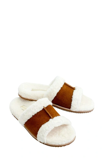 Revitalign Clara Orthotic Faux Fur Lined Slide Slipper In Saddle
