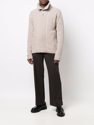 Shop Nanushka Button-collar Cable-knit Jumper In Neutrals