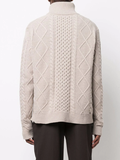 Shop Nanushka Button-collar Cable-knit Jumper In Neutrals