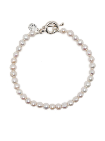 Shop Dower & Hall T-bar Fastening Pearl Bracelet In Weiss