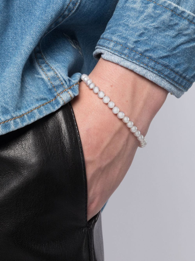 Shop Dower & Hall T-bar Fastening Pearl Bracelet In Weiss