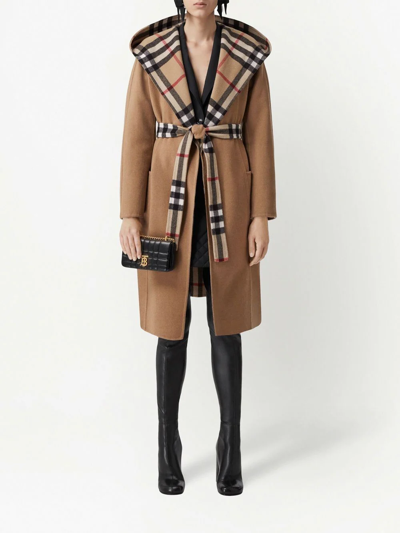 Shop Burberry Checked-detail Wrap Coat In Braun
